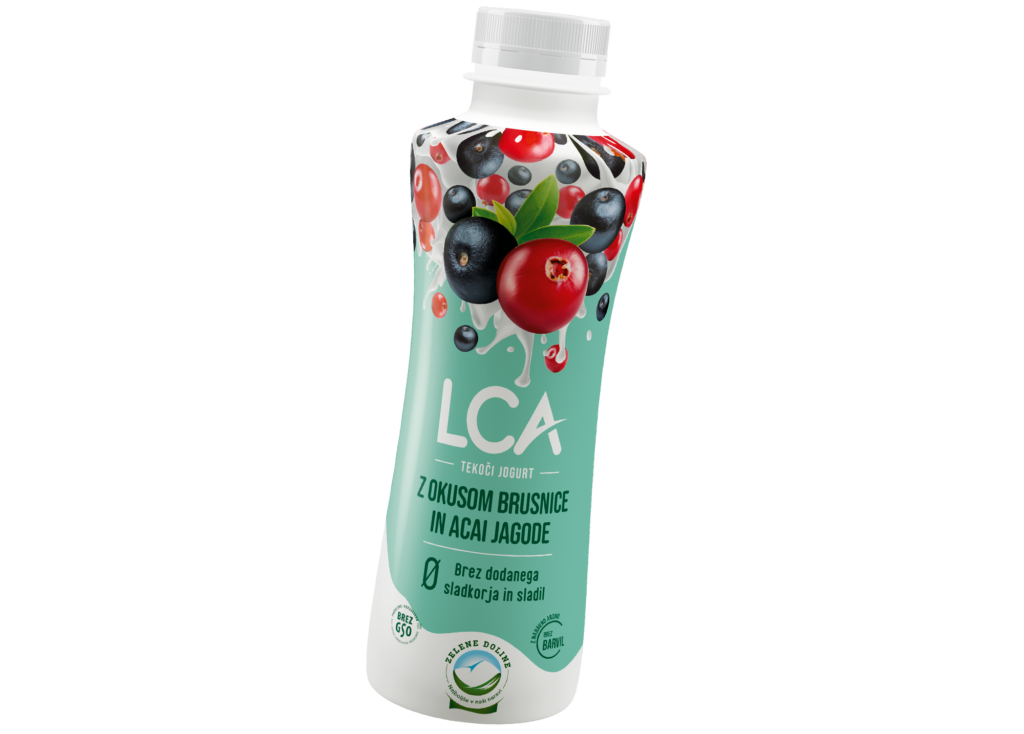 LCA tekoči jogurt z okusom brusnice in acai jagode brez dodanega sladkorja in sladil